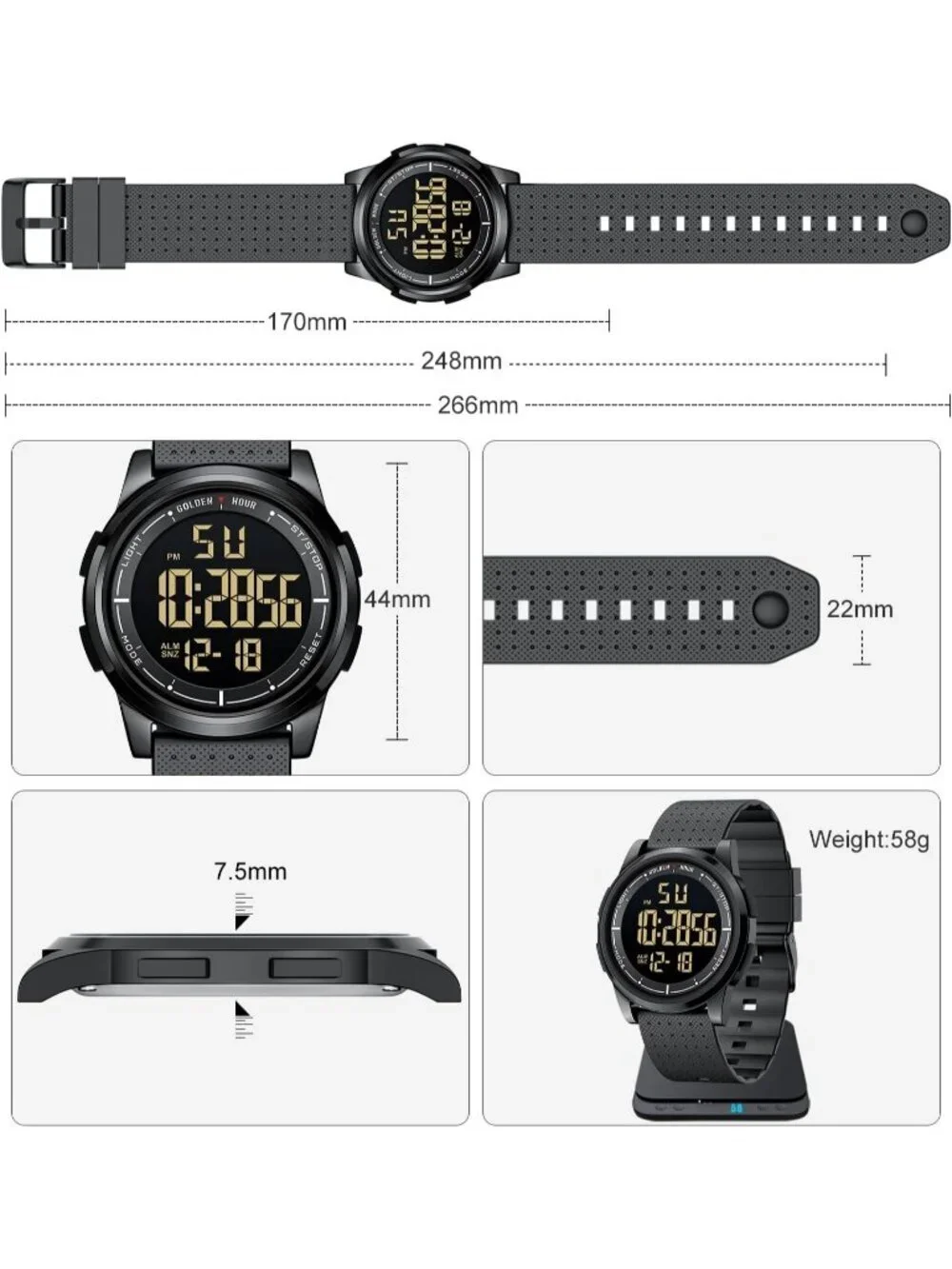 Men's Black Rubber Strap Ultra-Thin Minimalist Solid Waterproof Digital Watch